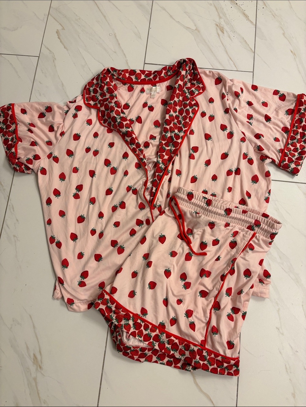 Beauty Sleep Social Strawberry Print Short Pajama Set - Pink & Red - Size 2xl